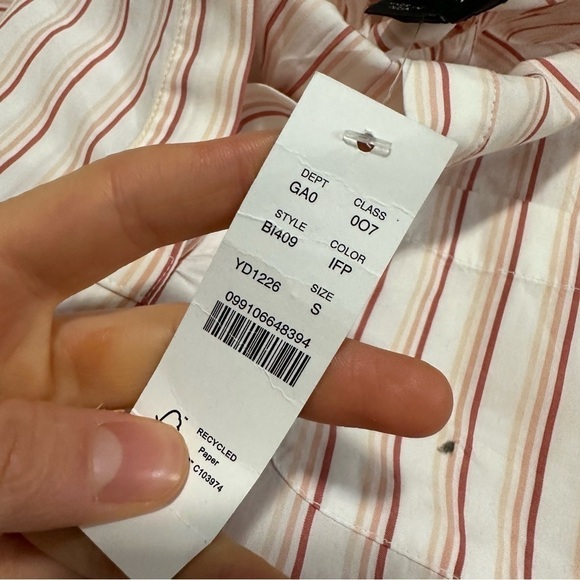 J crew vneck cotton poplin long sleeve popover ivory peach stripe - Picture 6 of 7